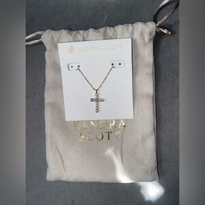 BNWT Kendra Scott Gold with White Crystals Cross 19" Adjustable Necklace $85